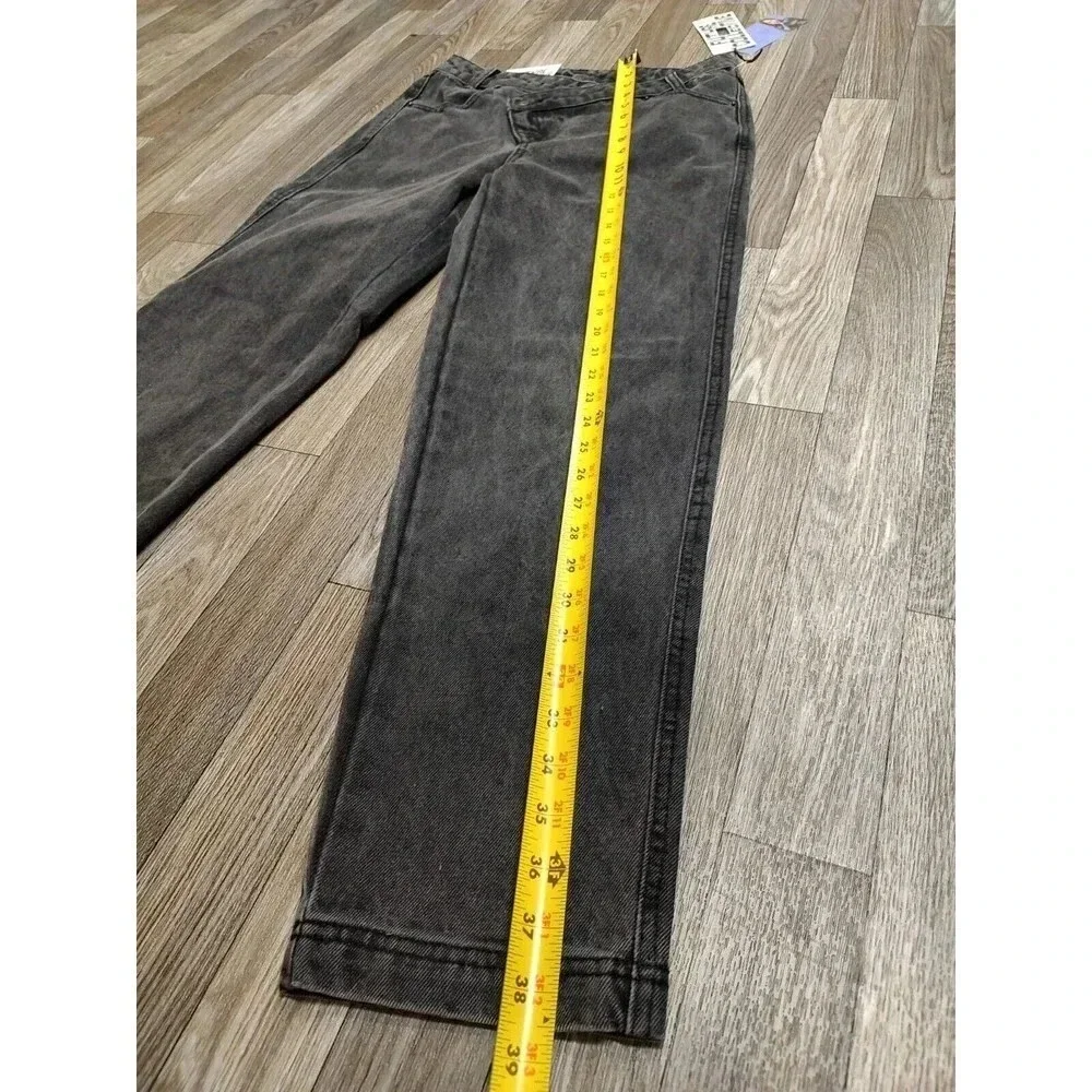 Future Collective Kahlana Brown Size 0 Jeans Black Overlap Waist Tapered Leg NWT - Picture 10 of 12